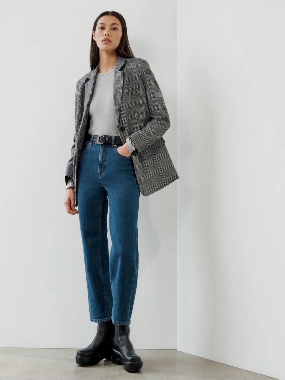 Everlane The Oversized Blazer in Glen Grey Plaid